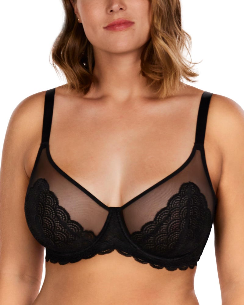 HSIA Minimizer Bras for Women Large Bust Full Coverage Lace Plus Size Bra - Mermaid Scales Black - Image 1
